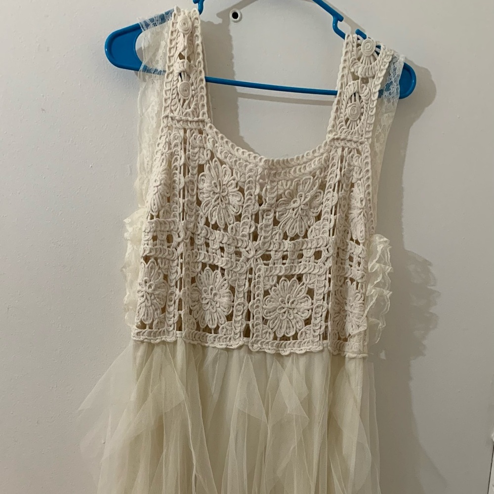 Women’s POL Crochet and Tulle Ivory BOHO Dress